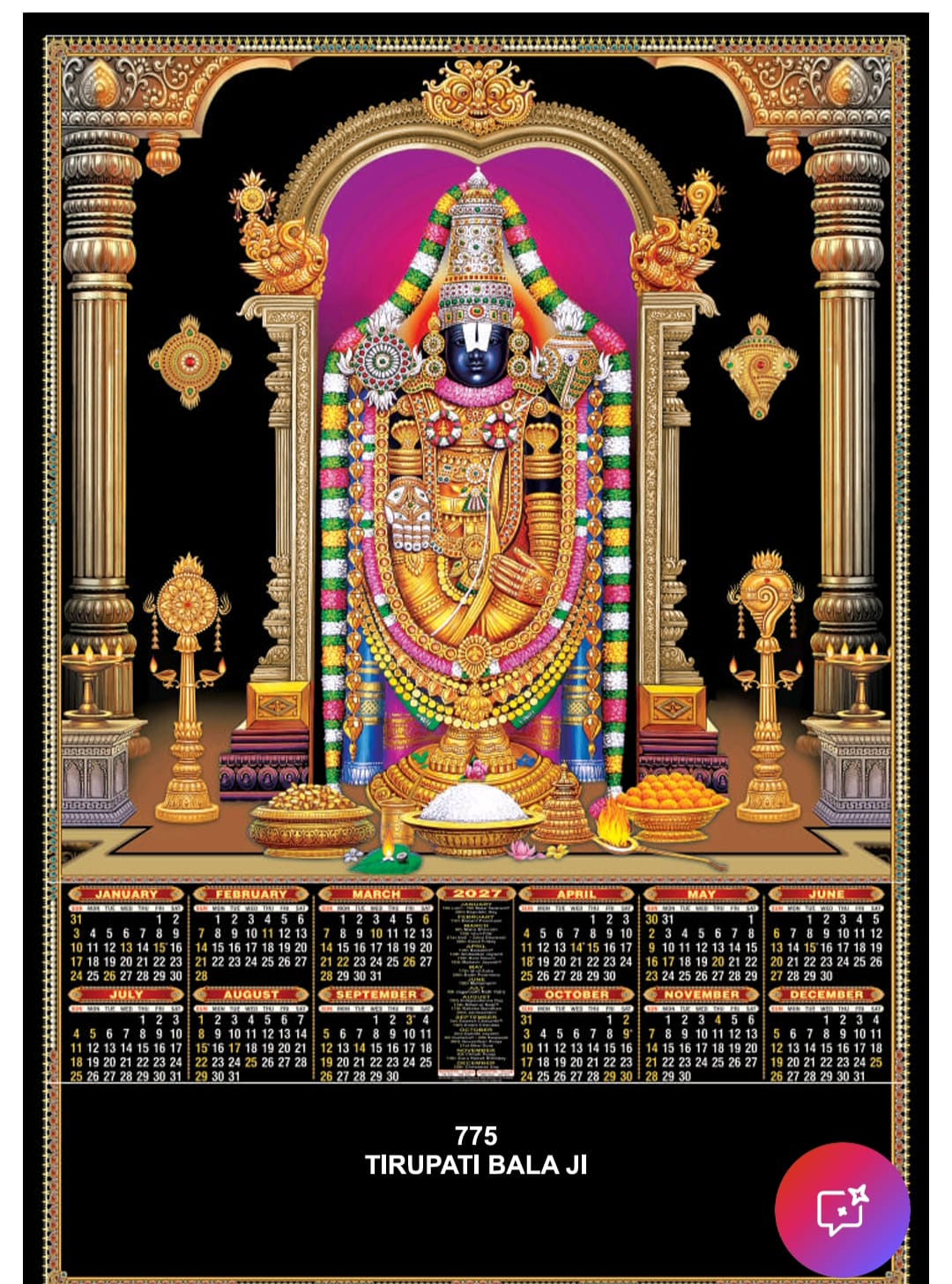 Size: 20" X 28" - Crystal Calendar - Thirupathy