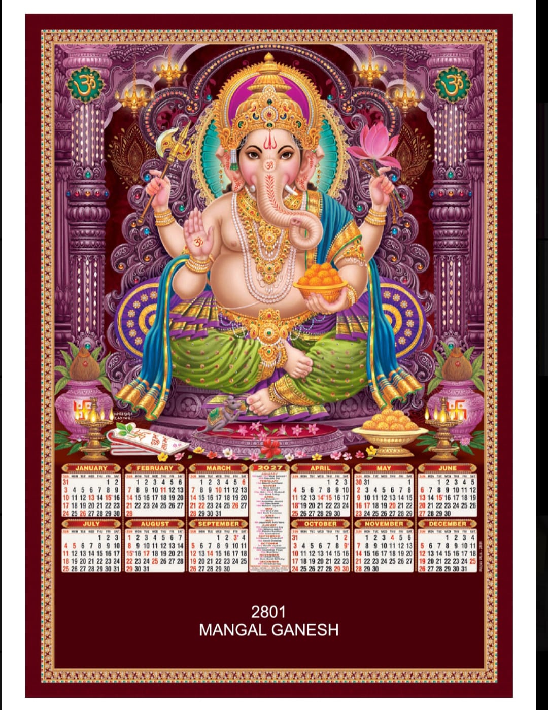 Size: 20" X 28" - Crystal Calendar - Ganesh